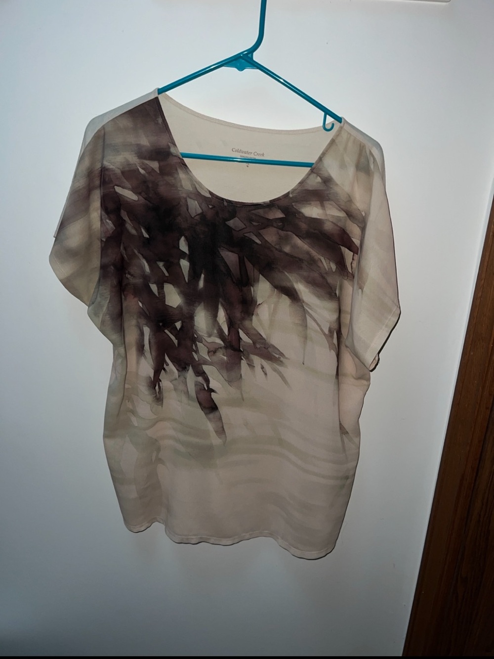 Coldwater Creek XL Beige & Brown Abstract Print Flutter Sleeve Top
